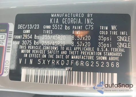 2024 Kia Sorento X-Line Sx from USA, damaged, VIN 5XYRKDJF6RG252368